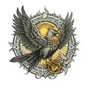 Simurgh bird and the sun with 21 fringes tattoo design idea