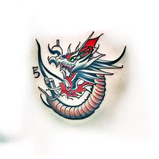 sleeping red dragon tattoo design idea