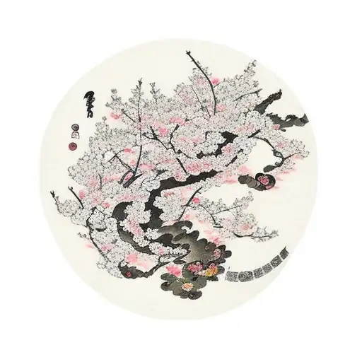 cherry blossom tree Japanese art style colored tattoo design idea