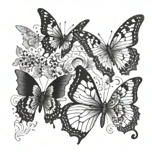 3  atalanta butterflies fluttering in different positions tattoo design idea