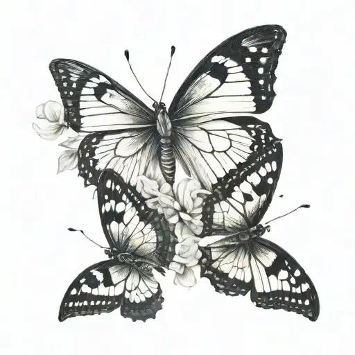 3 atalanta butterflies in different flying positons realistic  tattoo design idea