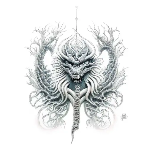 ygdrasill with DNA ans jormungand tattoo design idea