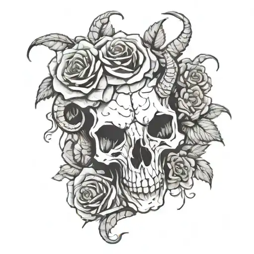 rose and goat skull tattoo design idea