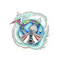 dagger through planet earth tattoo design idea