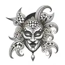 commedia dell'arte harlequin mask surrounded tattoo design idea