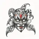 commedia dell'arte harlequin mask surrounded tattoo design idea
