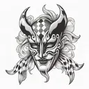commedia dell'arte harlequin mask surrounded tattoo design idea