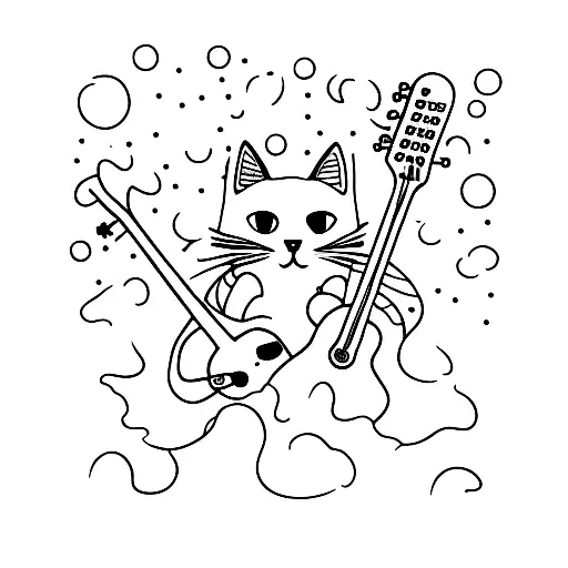 A minimalist tattoo of a cat playing a guitar tattoo design idea