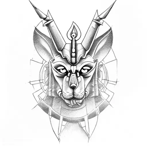 dios Anubis en las pirámides sobre una balanza  tattoo design idea