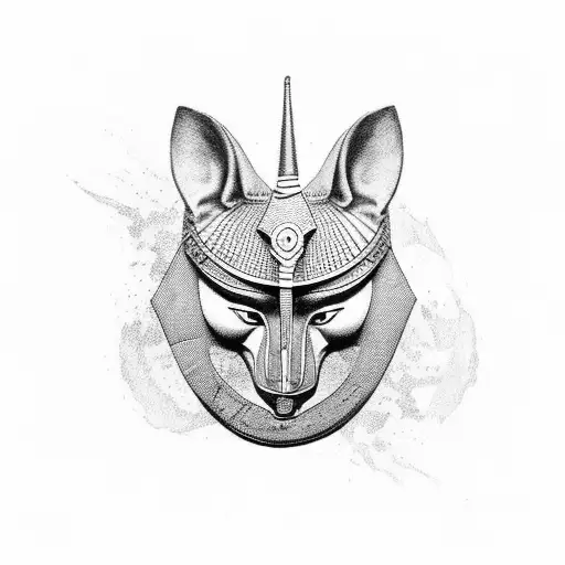 Anubis detrás de las piramides de Egipto con una balanza. tattoo design idea