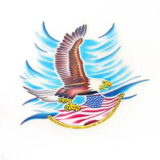 flying eagle with date tattoo design idea