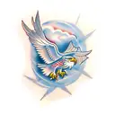 flying eagle with date tattoo design idea