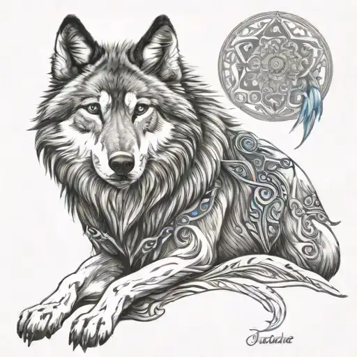family protector warrior wolf sikhism  tattoo design idea