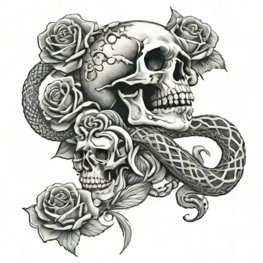 skull, roses, snakes wrapped for the name Josh  tattoo design idea