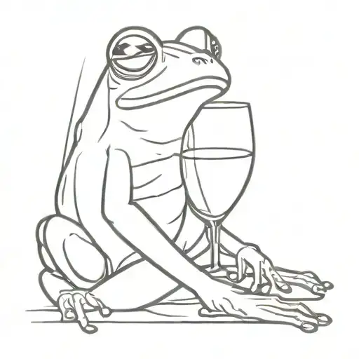 The frog is sitting in front of a glass because of which her face is bigger tattoo design idea