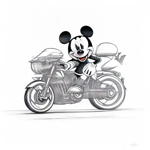 mickey mouse ride motorcycle tattoo design idea