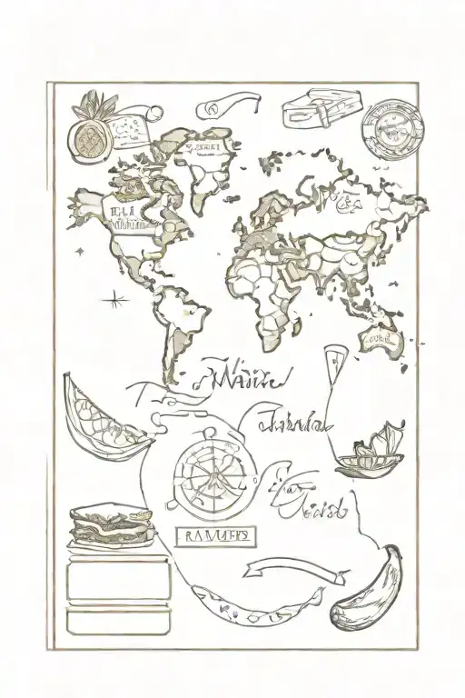 A tattoo of a passport with food-themed stamps from different countries, blending the client's love for travel and food tattoo design idea