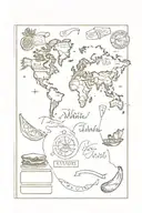 A tattoo of a passport with food-themed stamps from different countries, blending the client's love for travel and food tattoo design idea