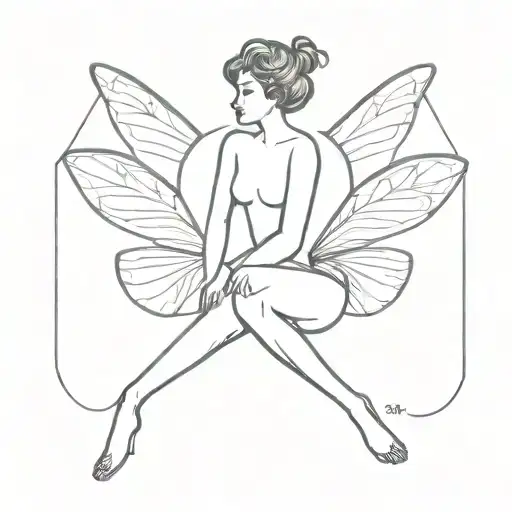 Pixie with thick thighs and wings like a dragonfly. tattoo design idea
