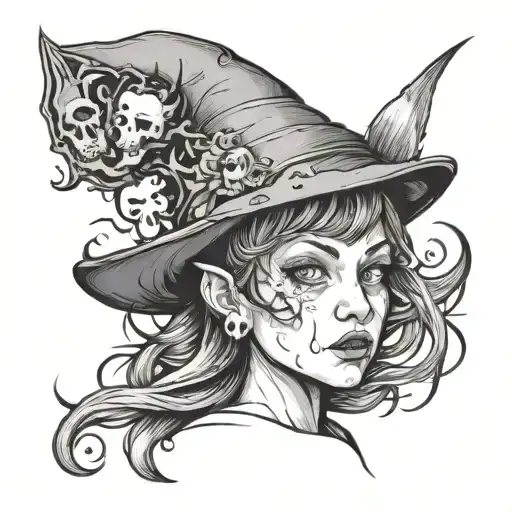 pixie with ugly witch face tattoo design idea