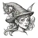 pixie with ugly witch face tattoo design idea