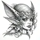 pixie with ugly witch face tattoo design idea