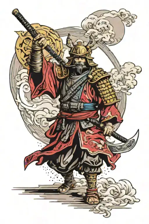 Ronin samurai warrior holding catana tattoo design idea