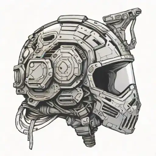 A futuristic PUBG helmet design incorporating elements of football, with a black-grey style twist tattoo design idea