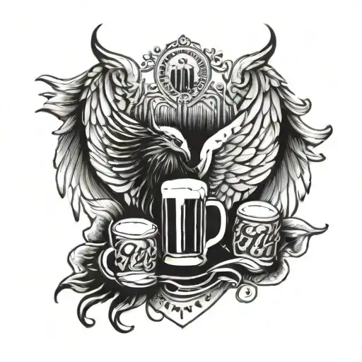 memorial peice for my uncle angle wings and beer logos  tattoo design idea