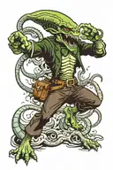 Irish leprechaun fighting a xenomorph dynamic pose tattoo design idea
