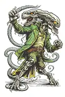 Irish leprechaun fighting a xenomorph dynamic pose tattoo design idea