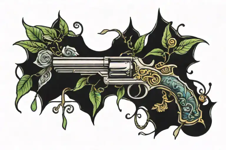 gun and money tree growing tattoo design idea