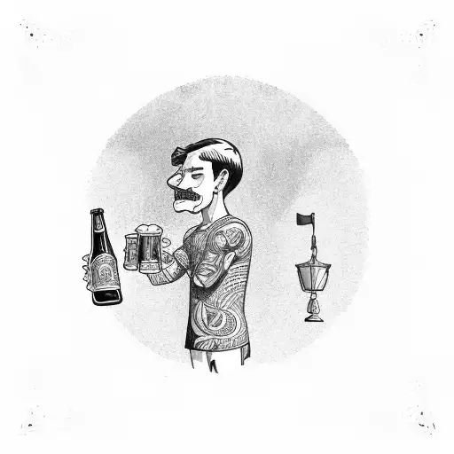 A lawyer holding a beer bottle with a beach background tattoo design idea