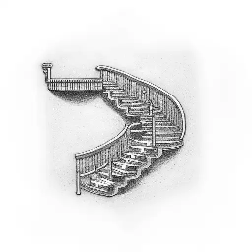 A dotwork tattoo of a never-ending staircase made of dollar bills, symbolizing the concept of never giving up in real estate tattoo design idea