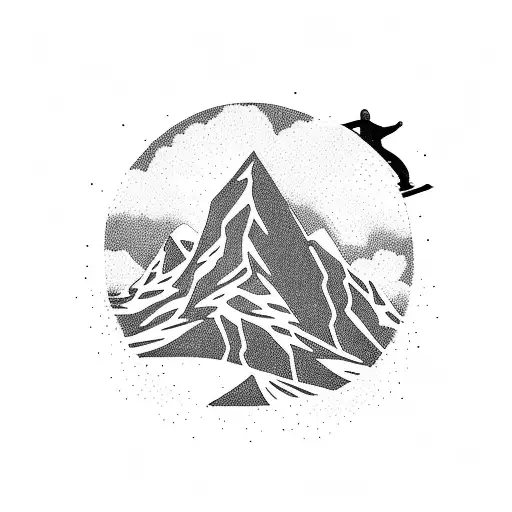 Snowboarding in a surreal mountain landscape tattoo design idea
