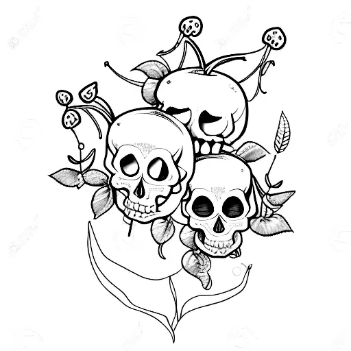 two cherries but one is a cute devil and one is a skull, feminine te tattoo design idea