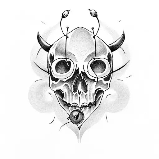 cherries but one is a cute devil and one is a skull, feminine  tattoo design idea