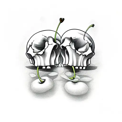 two cherries but one is a cute devil and one is a skull, feminine te tattoo design idea