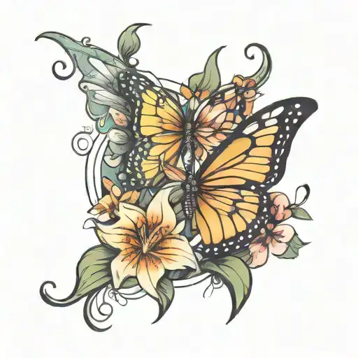 half butterfly half lily flower tattoo design idea