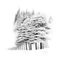 mountains with windy road down the middle, sappling trees on left side of mountain and full ground burnt trees on right  tattoo design idea