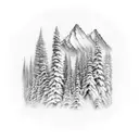 mountains with windy road down the middle, sappling trees on left side of mountain and full ground burnt trees on right  tattoo design idea