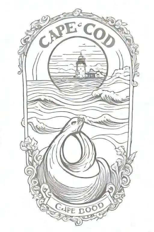 cape cod, seal, beach, wave tattoo design idea