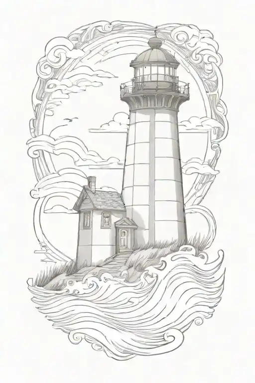 CAPE COD, LIGHTHOUSE, BEACH, WAVE  tattoo design idea