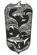 cape cod, shark fin, beach, wave tattoo design idea