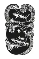 cape cod, shark fin, beach, wave tattoo design idea