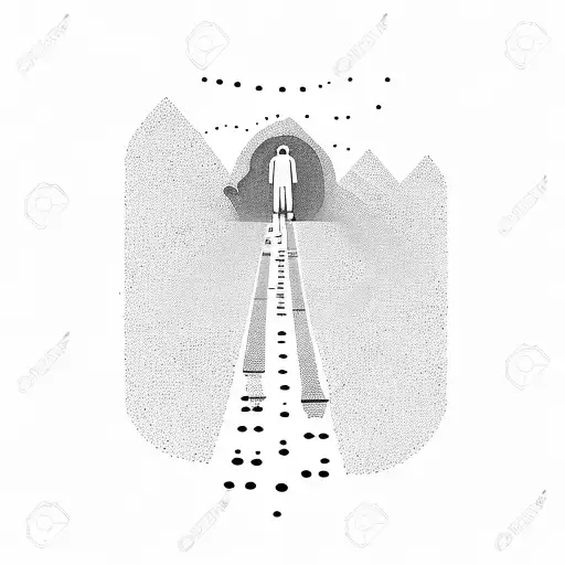 A minimalist design of a person walking towards a glowing horizon, representing the journey of self-improvement and growth tattoo design idea