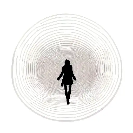 A minimalist design of a person walking towards a glowing horizon, representing the journey of self-improvement and growth tattoo design idea