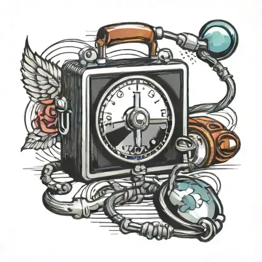 stethoscope, ball, television, airplane, street tattoo design idea