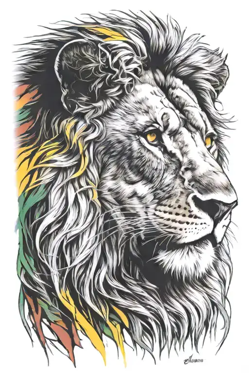 lion red yellow green eyes tattoo design idea