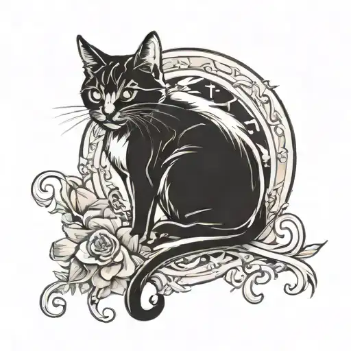 generate a small tattoo enough to be put in a clavicle area, make a tattoo that has a cat in it with an angel number “44 tattoo design idea